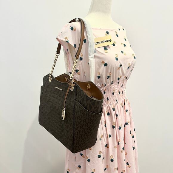 Michael Kors Purse jet set travel large chain tote shoulder bag brown MK - Picture 9 of 9